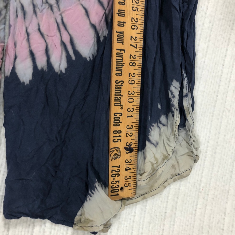 Navy Pink Tie Dye Wide Leg Palazzo Pants Boho Rayon Festival Summer One Size - Picture 6 of 8